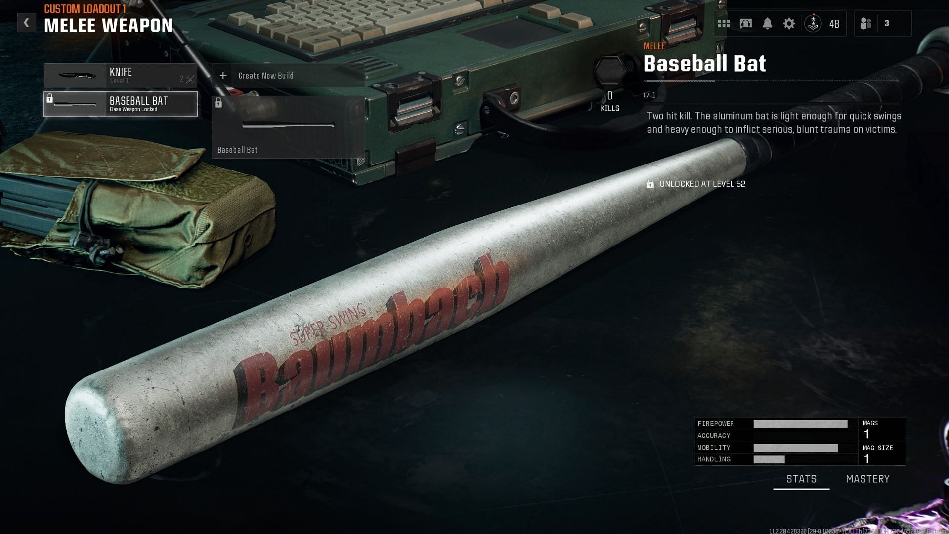 Unlocking criteria of the Baseball Bat (Image via Activision)