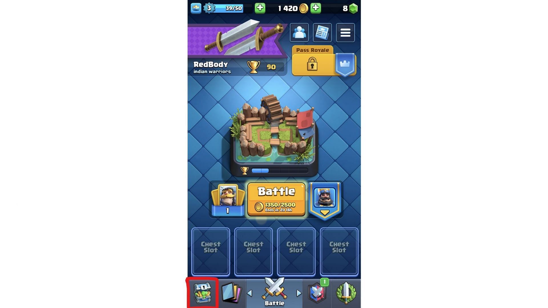 The shop is on the left tab at the bottom of Clash Royale (Image via Supercell)