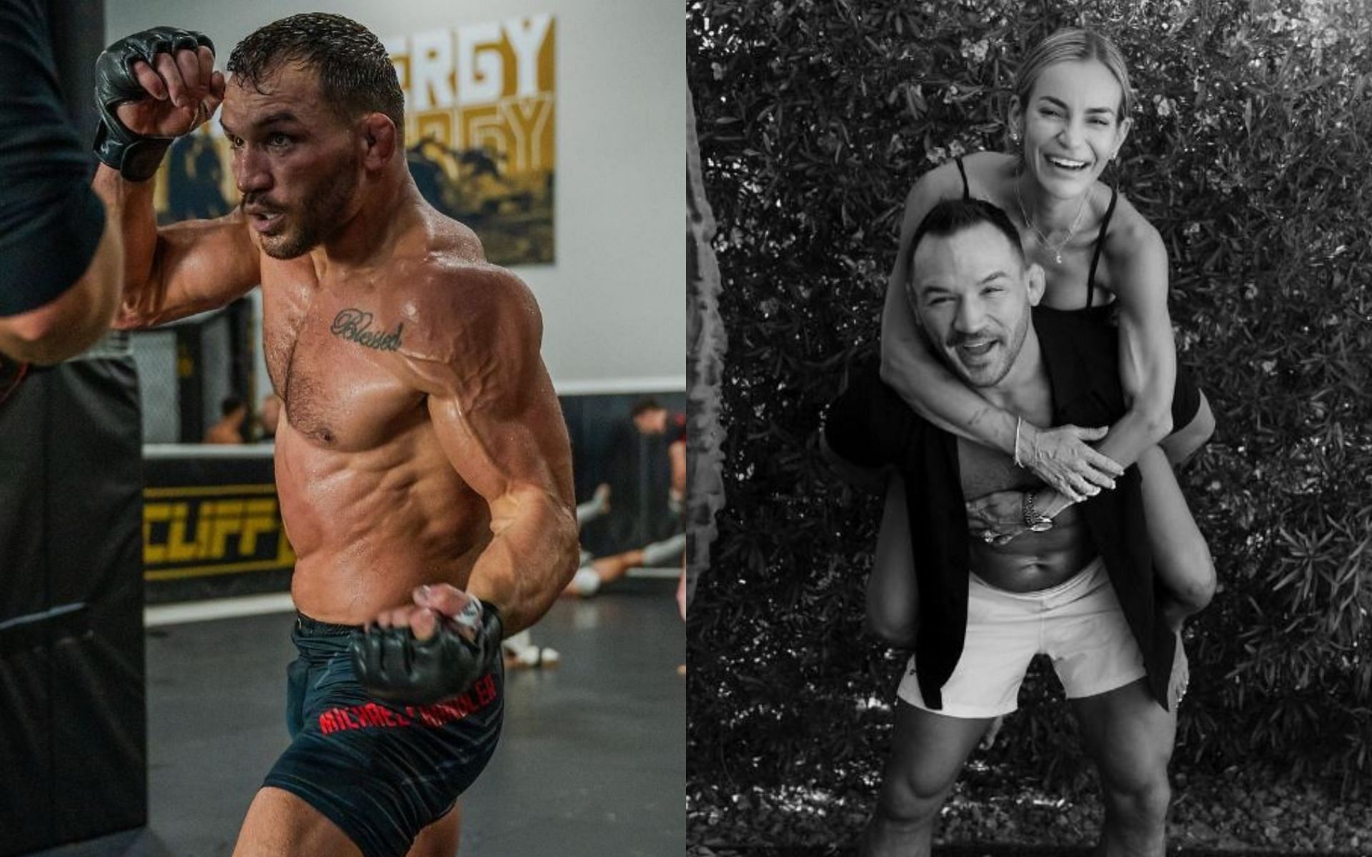 Michael Chandler (right) talks about his wife, Brie (right). [Image credit: @mikechandlermma, @briechandler on Instagram]