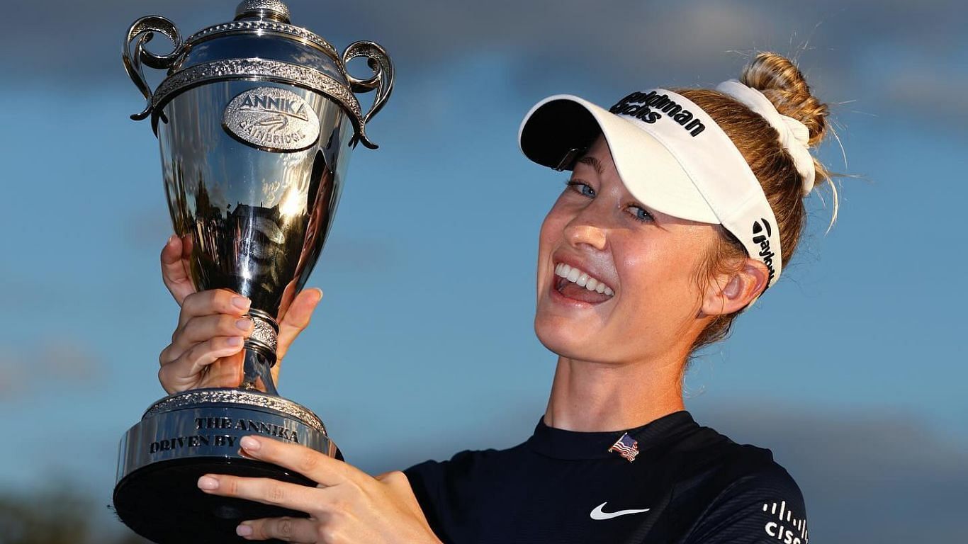 Nelly Korda with The Annika trophy. Image via Instagram @nellykorda