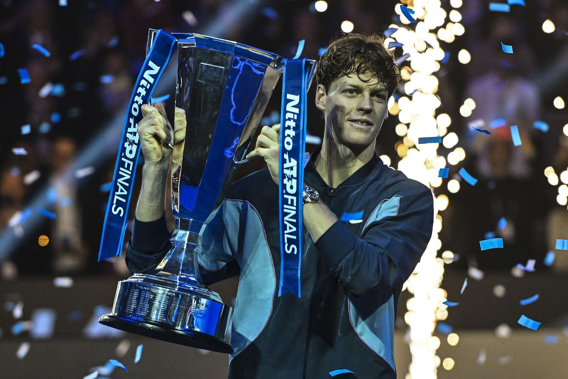 Jannik Sinner celebrates with the 2024 Nitto ATP Finals trophy (Source: Getty)