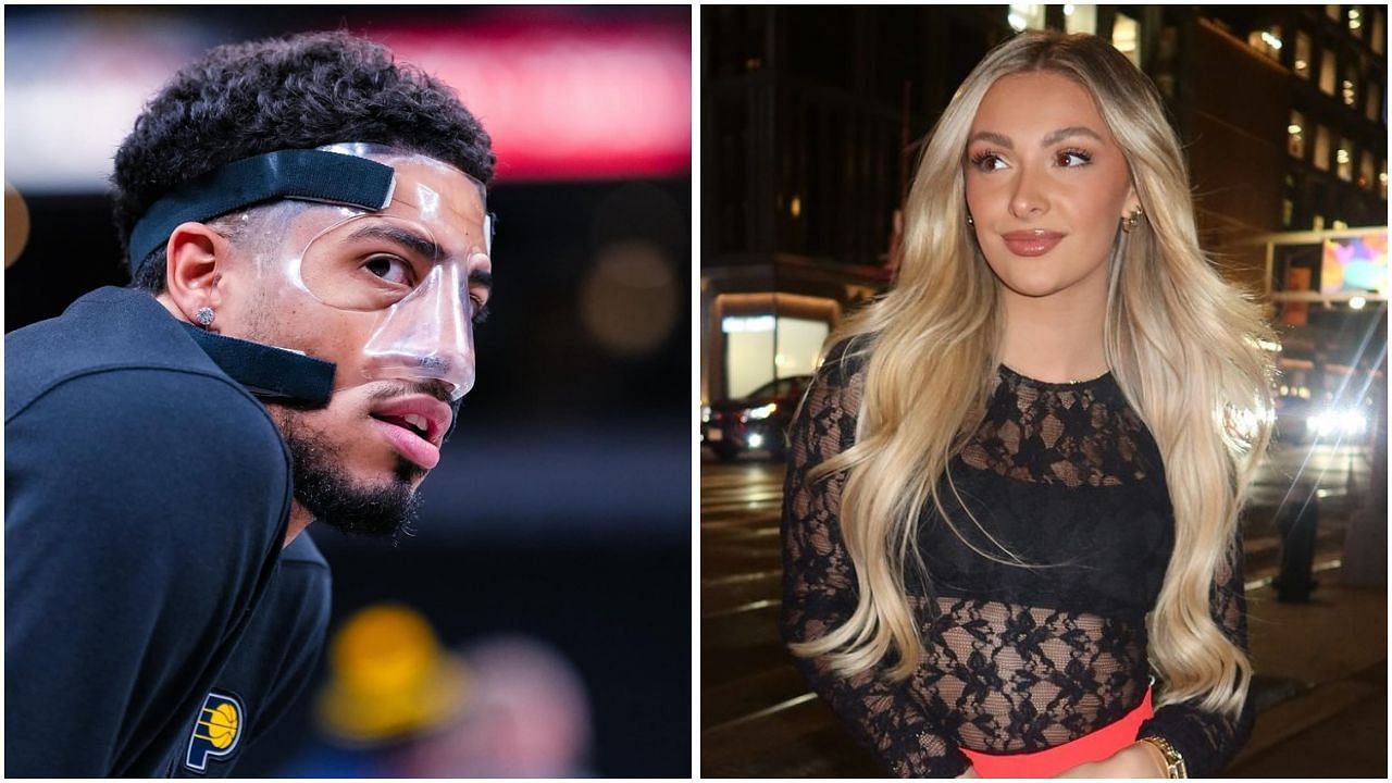 Masked Tyrese Haliburton look draws 4-word reaction from girlfriend Jade Jones. (Photos: Pacers and Jade Jones on Instagram)