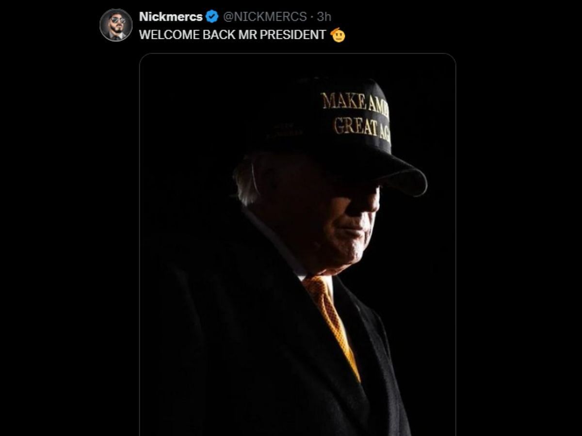 Nickmercs has voiced his support for Donald Trump (Image via X/Nickmercs)