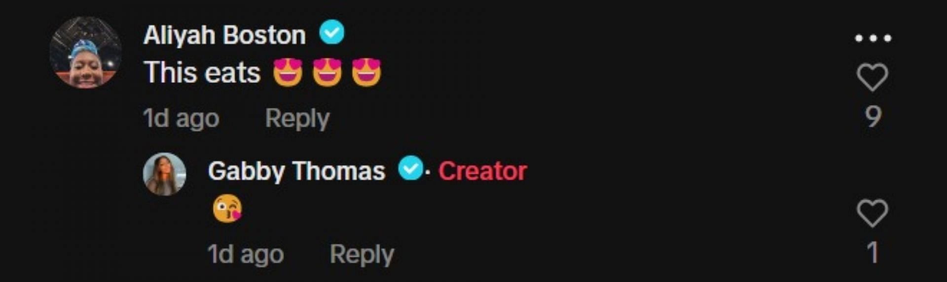 Still of Boston&#039;s comment on Gabby Thomas&#039; TikTok Video