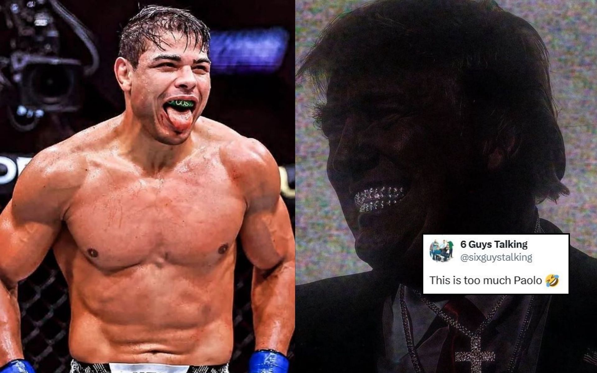 Fans react (insert) to Paulo Costa (left) and his tweet about Donald Trump (right). [Image credit: @BorrachinhaMMA on X, @borrachinhamma on Instagram]