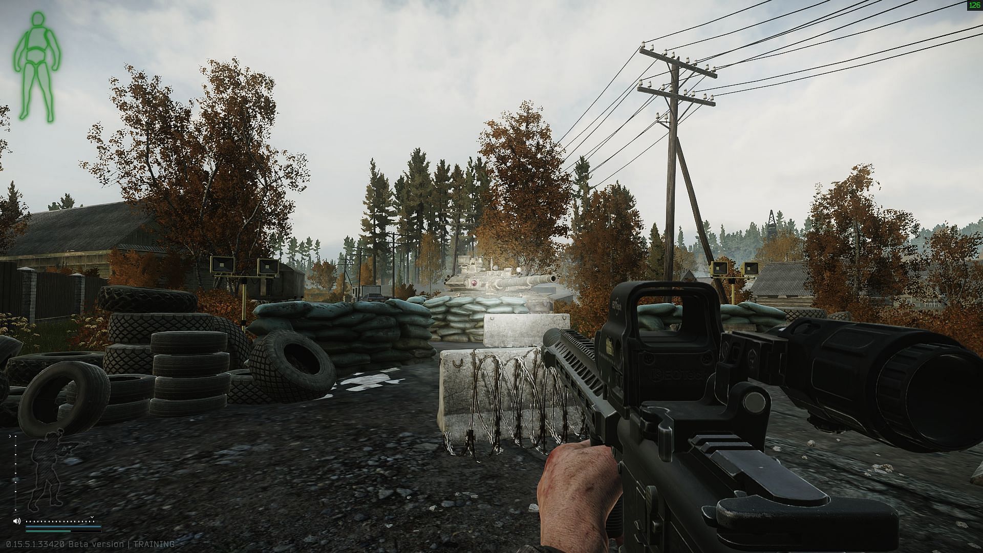 The T-90 in the village area (Image via Battlestate Games)