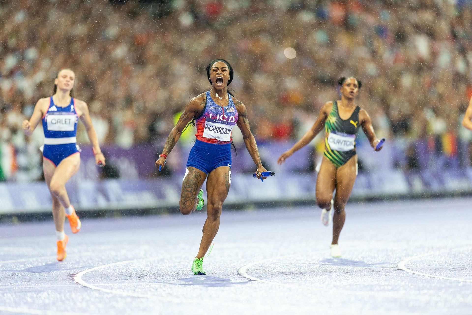 Athletics - Olympic Games Paris 2024: Sha&#039;Carri Richardson wins the 4x100m relay gold (Source: Getty)