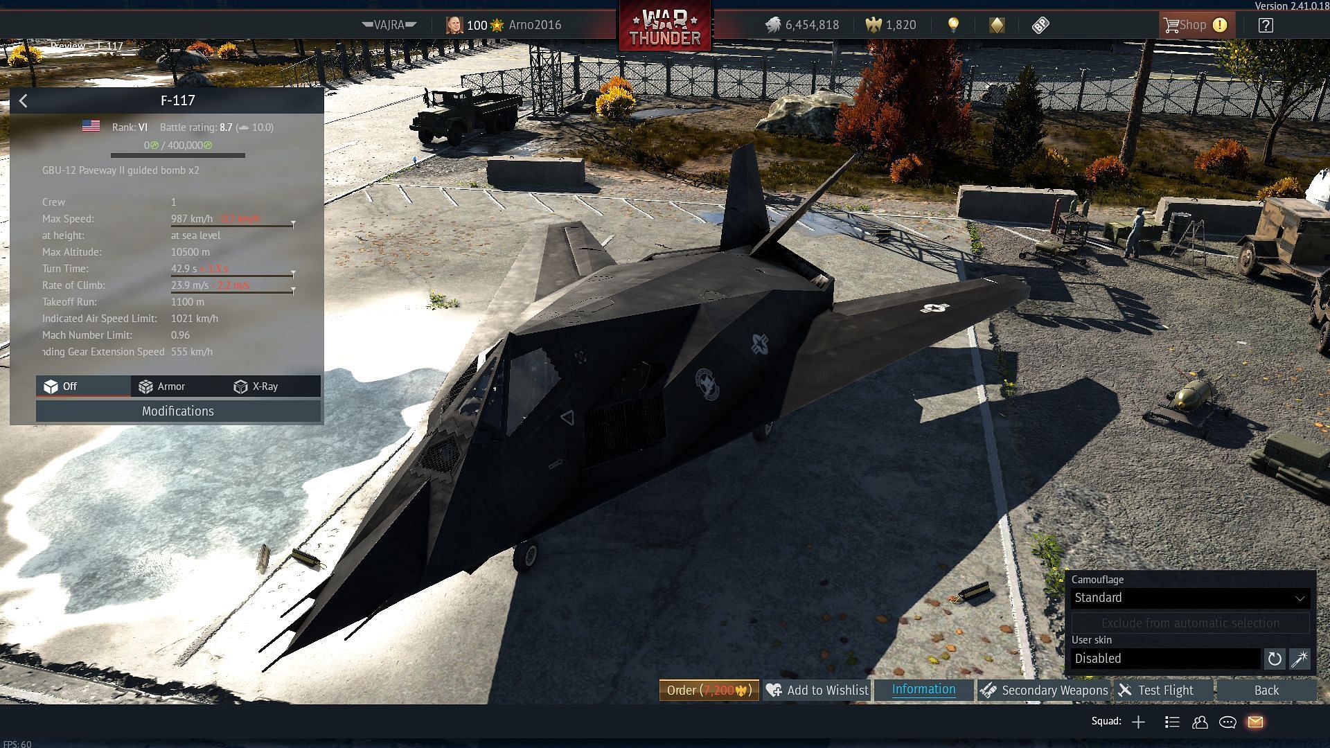 The F-117 is the first stealth aircraft to be added to War Thunder (Image via Gaijin Entertainment)