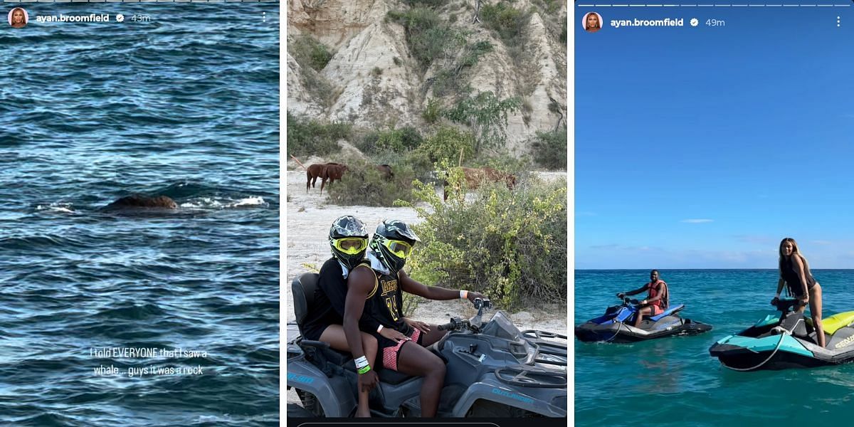 Ayan Broomfield and Frances Tiafoe jet skiing and quad-biking