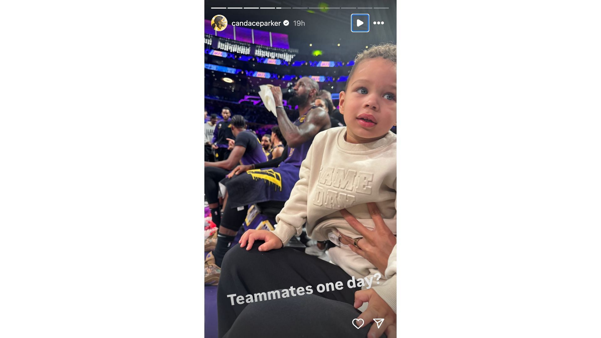 Former WNBA player Candace Parker shares a pic of her son with LeBron James in the background. Photo Credit: Candace Parker&#039;s IG account