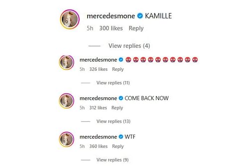 Mercedes' multiple reactions to the clip of Kamille quitting on her [Screenshot via AEW Instagram]