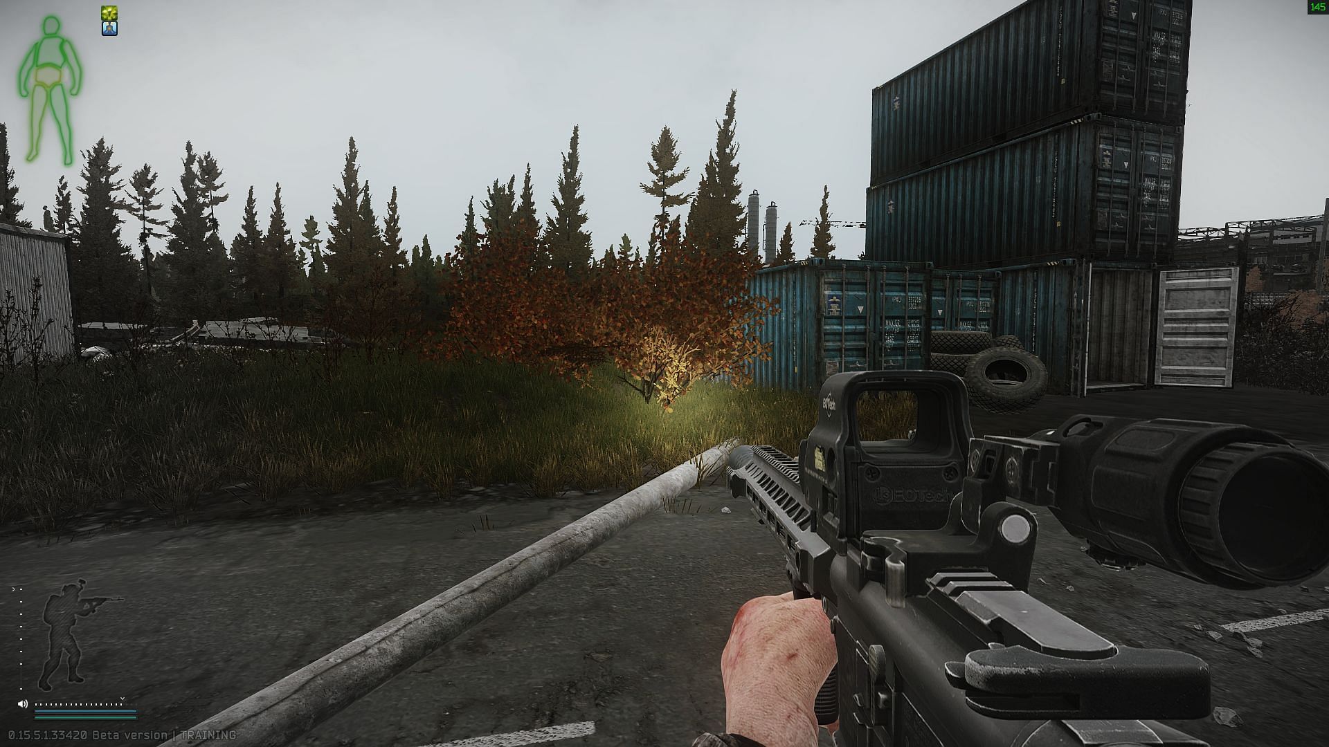 The bush beside the store container (Image via Battlestate Games)