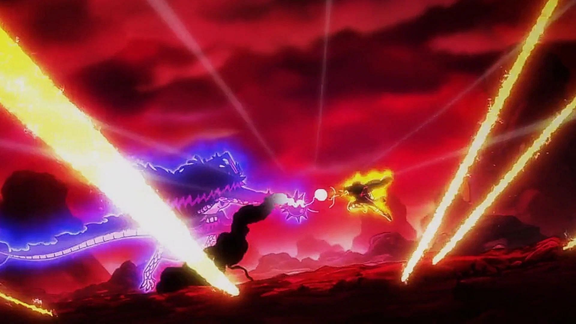 Luffy and Kaido clash at Onigashima (Image via Toei Animation)