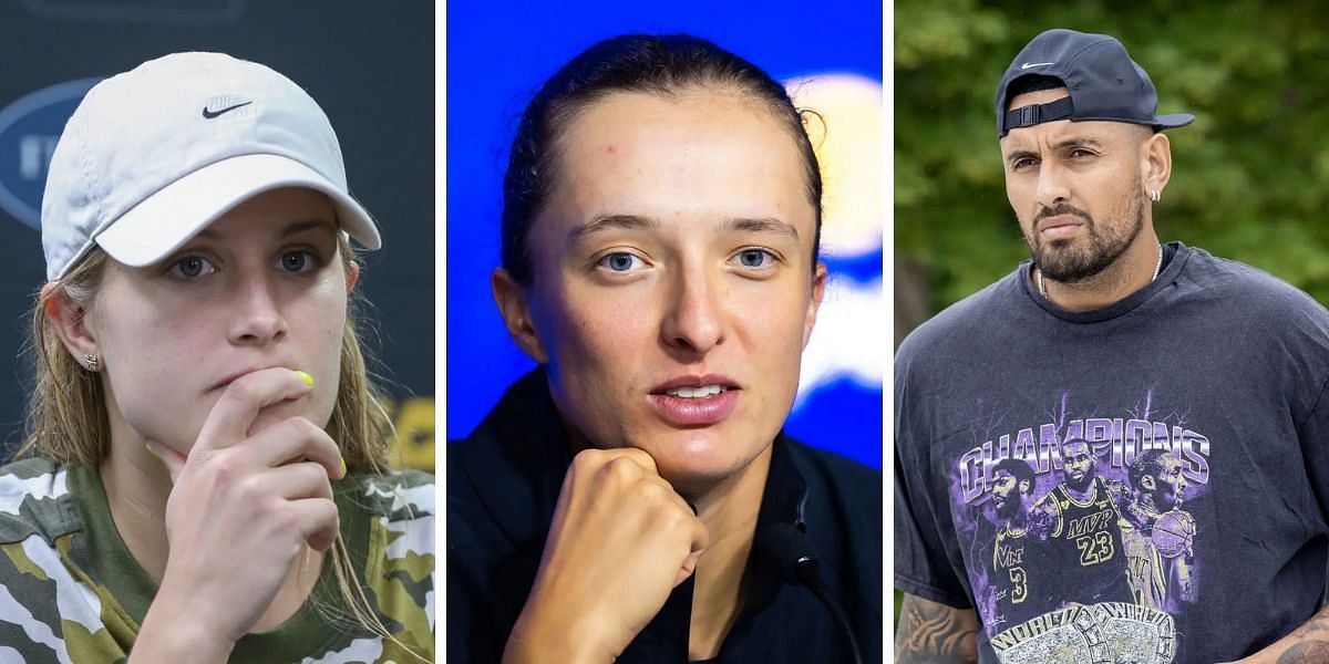 Eugenie Bouchard (L), Iga Swiatek (C) and Nick Kyrgios (R); ( Source - Getty Images)