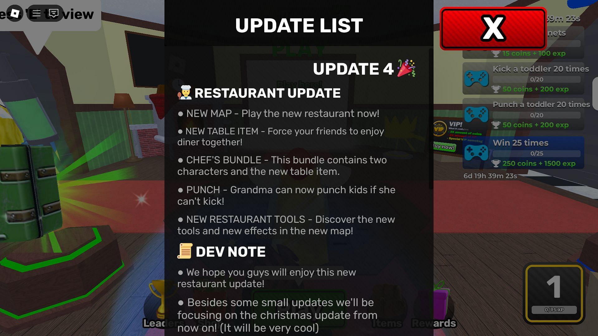 In-game update log (Image via Roblox)