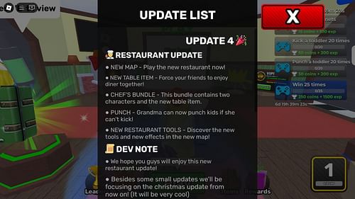 In-game update log (Image via Roblox)