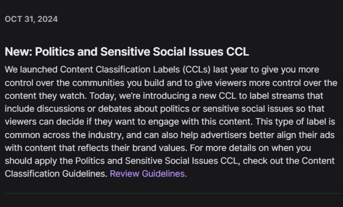 New CCL tag introduced for political content (Image via X/Zach Bussey)