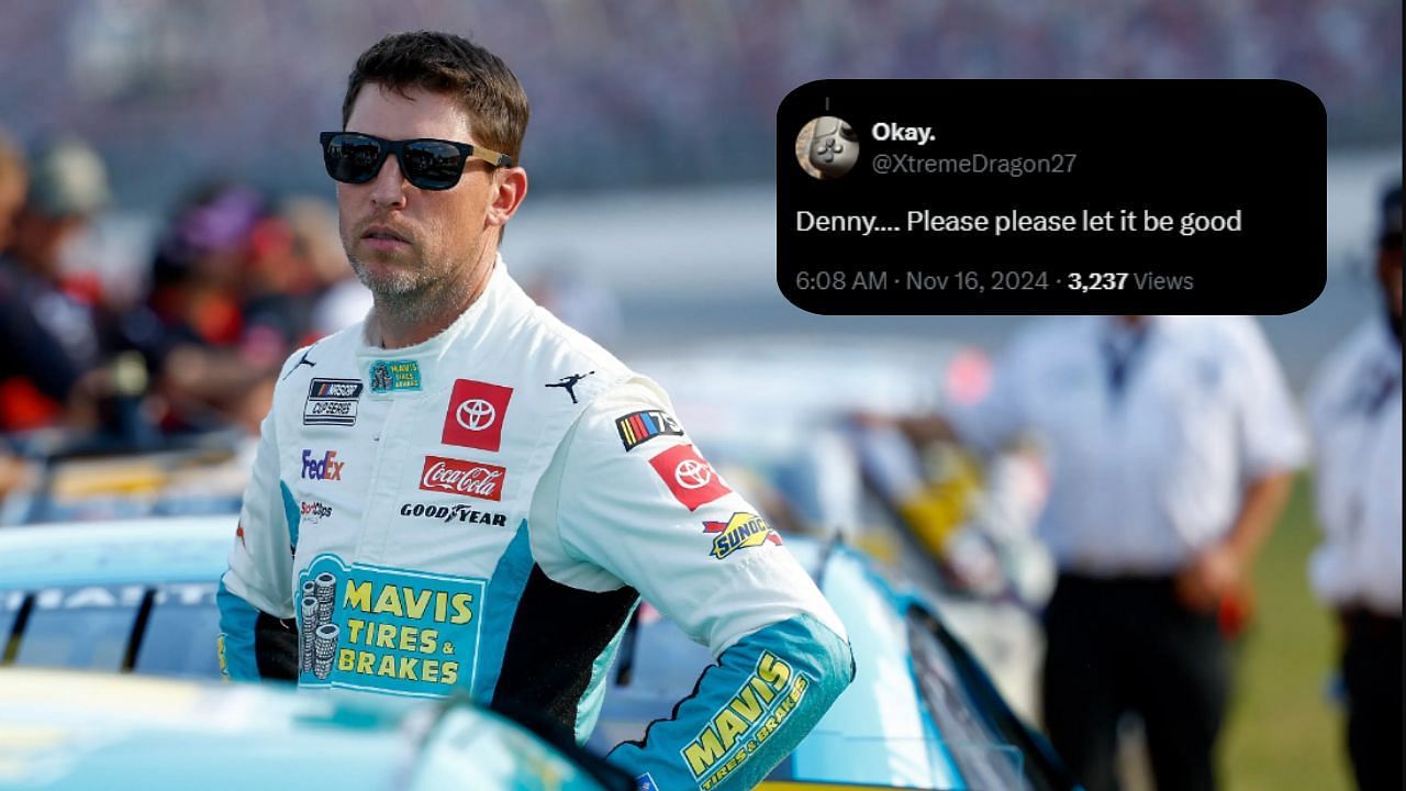 Fans left confused as Denny Hamlin puts out contextless Leonardo DiCaprio GIF (via IMAGN/ @XtremeDragon27 on X)
