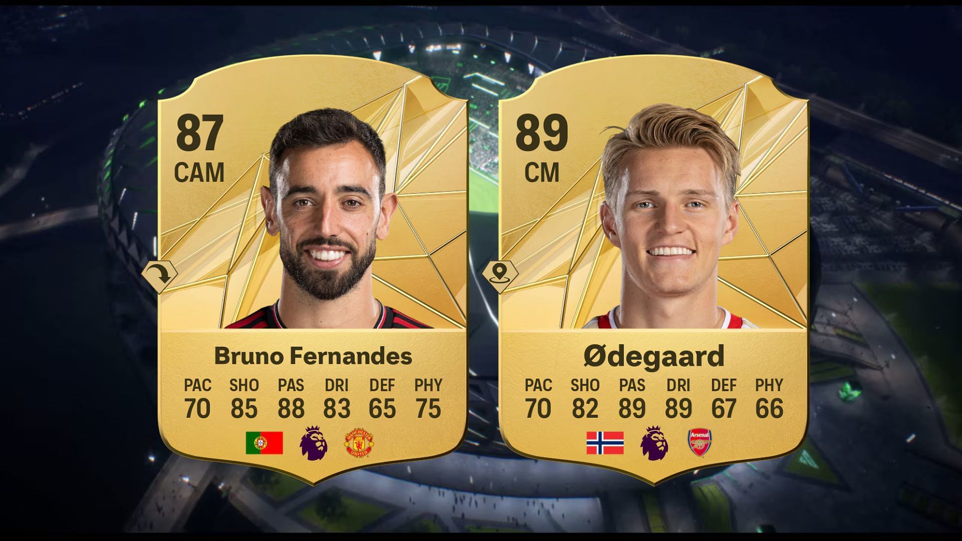 Arsenal vs Manchester United: Bruno vs Odegaard in EA FC 25 (Images via EA Sports)