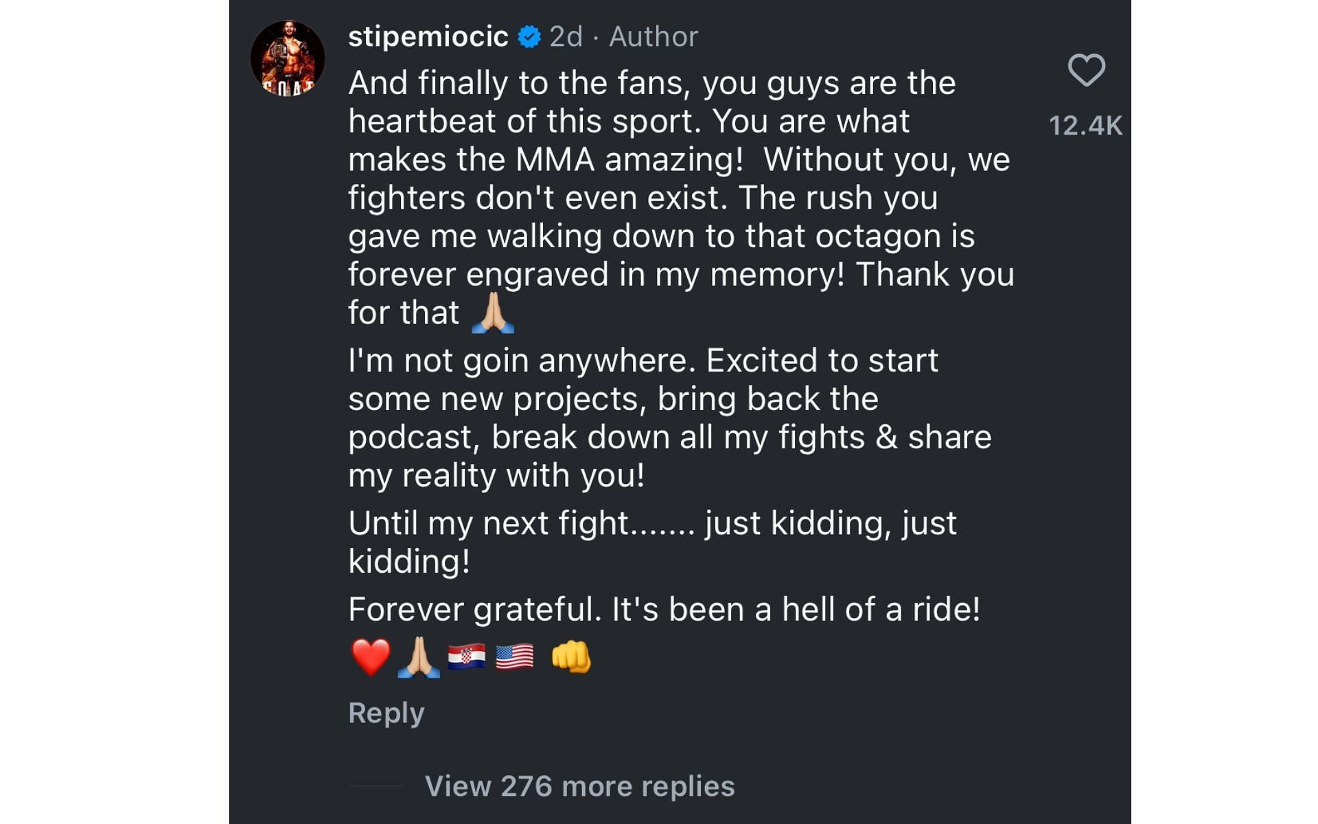 Miocic's message to fans