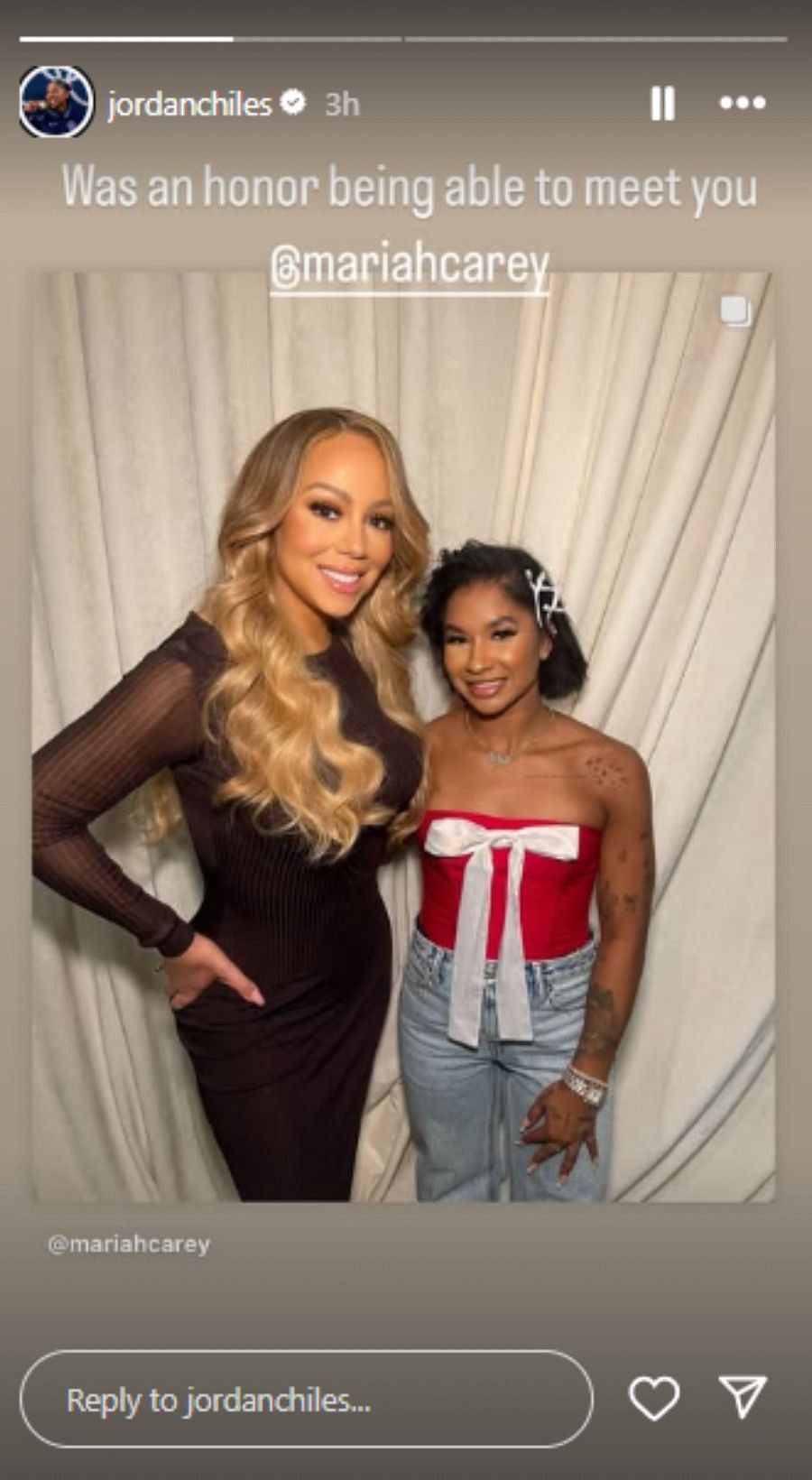 Jordan Chiles pens a heartfelt message as she meets Mariah Carey during