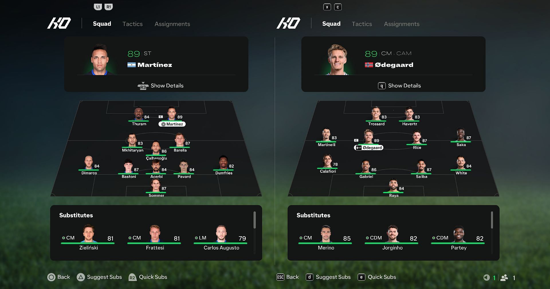 Arsenal vs Inter (Lombardia): Team lineup (Image via EA)