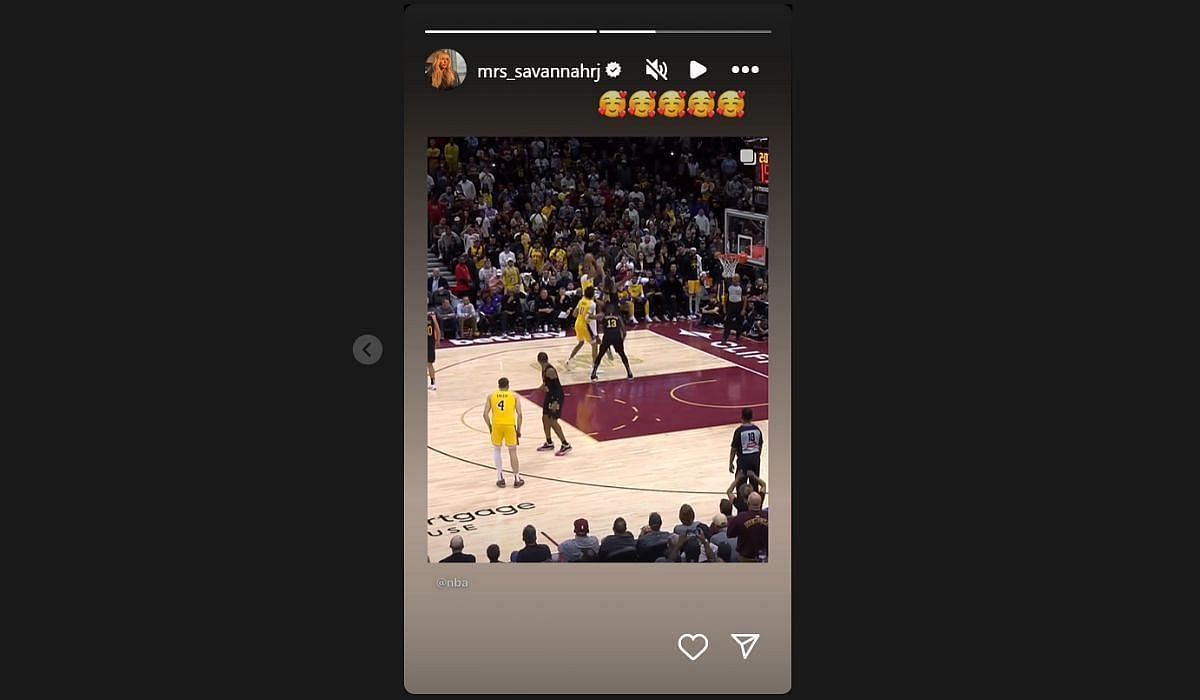 Savannah James reacts to son's first NBA basket. (Credits: @mrs_savannahrj/Instagram)