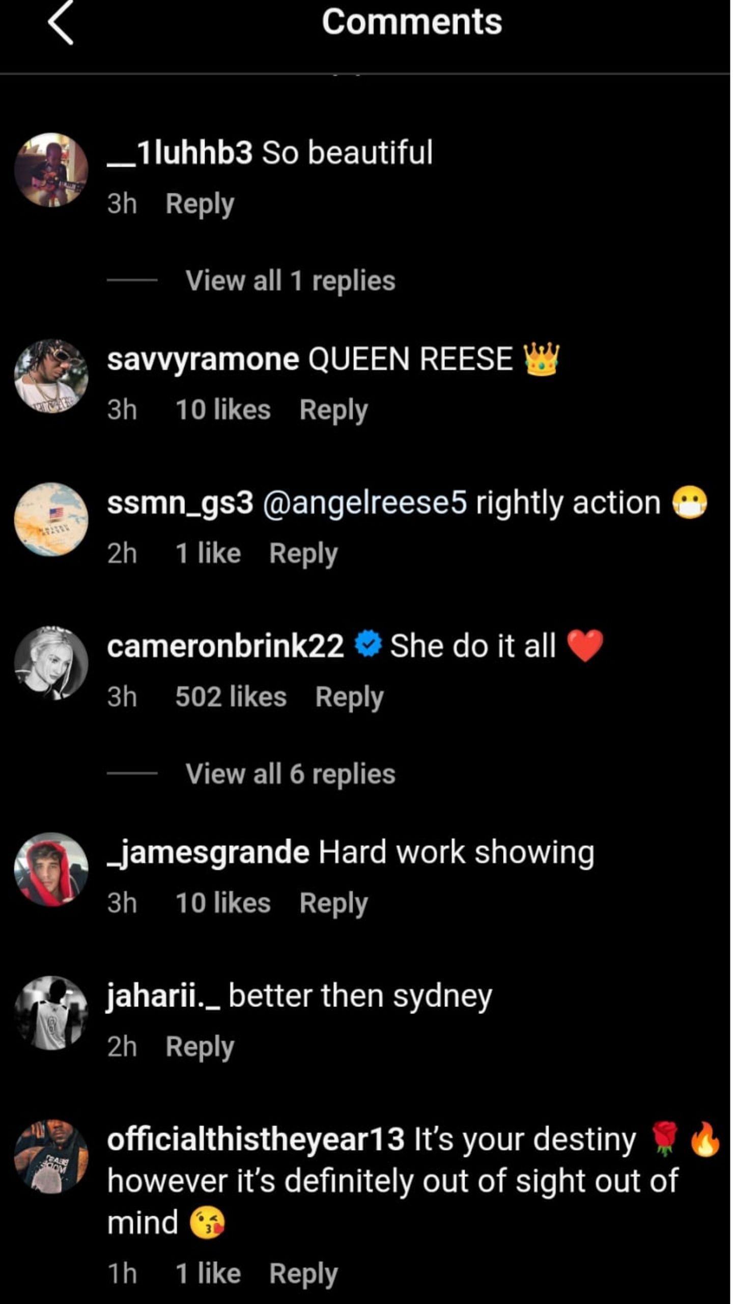 Cameron Brink&#039;s comment on Angel Reese&#039;s post [Credit: IG/@angelreese5]