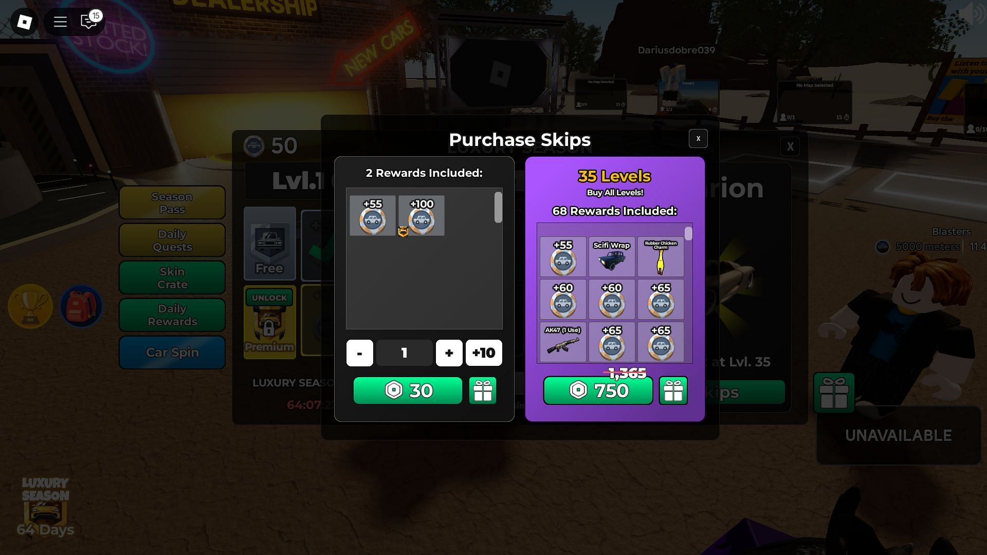 Luxury Season Pass skips screen (Image via Roblox)