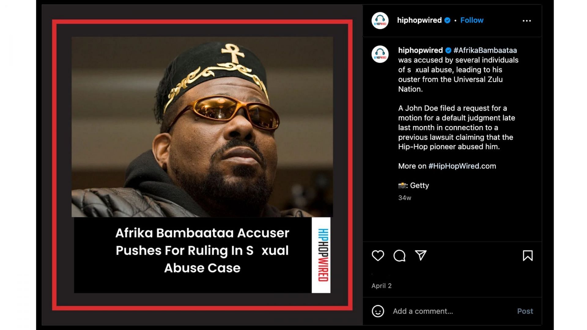 Bambaataa accused of assault (Image via Instagram/@hiphopwired)