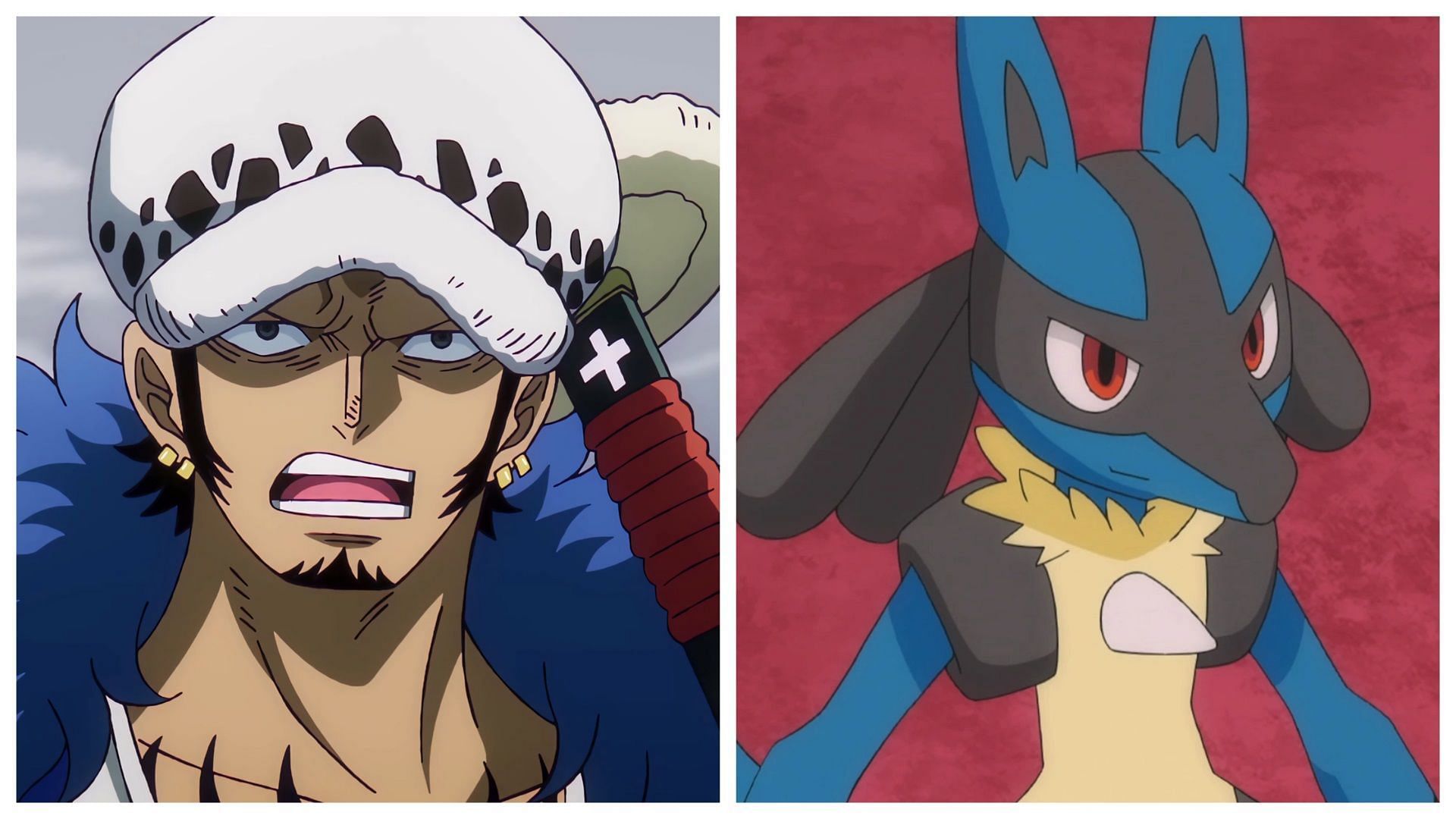 Law in One Piece and Lucario in Pok&eacute;mon (Image via Toei Animation/The Pok&eacute;mon Company)