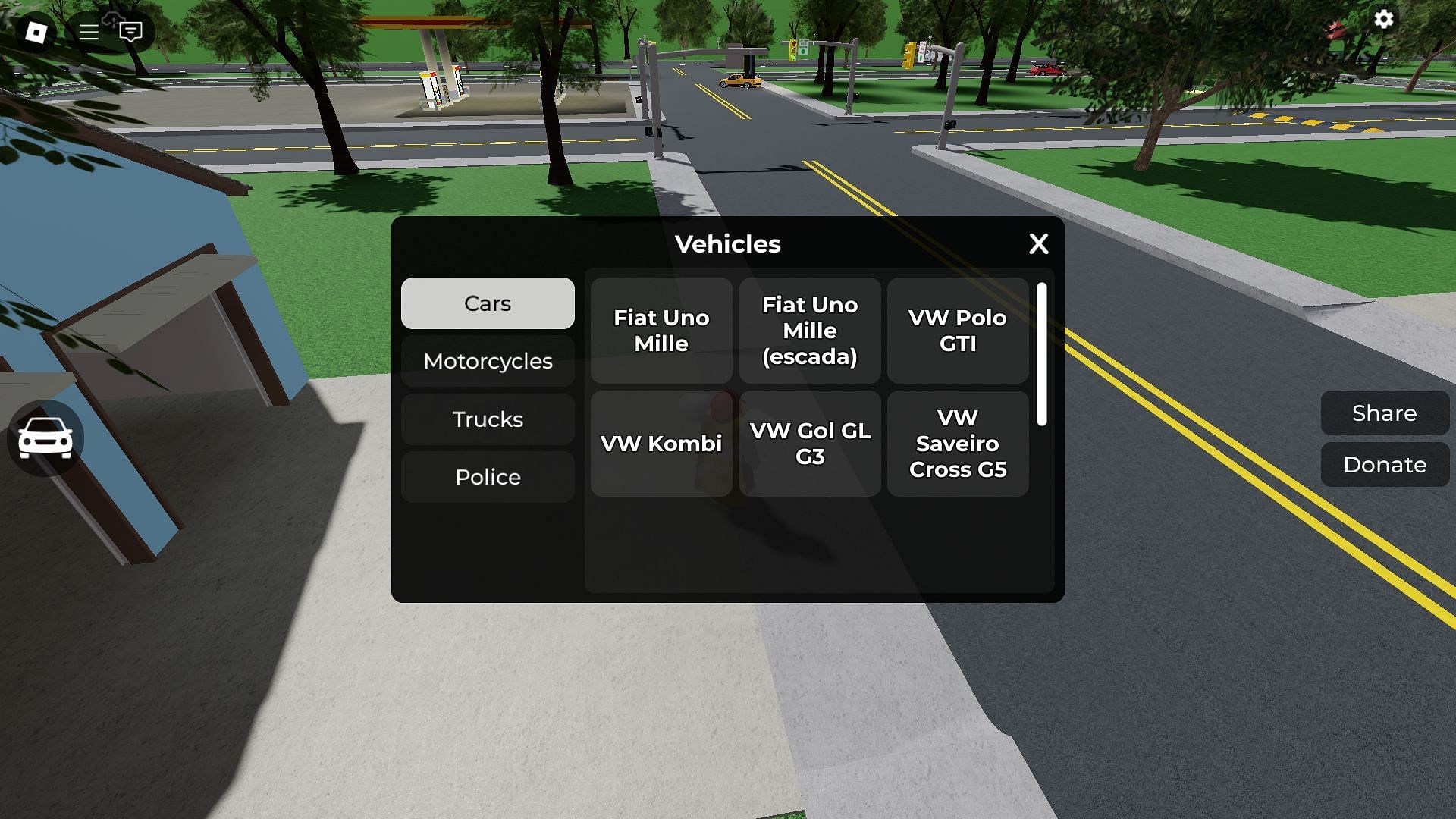 Selection of cars (Image via Roblox)