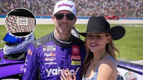 Denny Hamlin's fiancée Jordan Fish reacts while attending Taylor Swift's Eras Tour