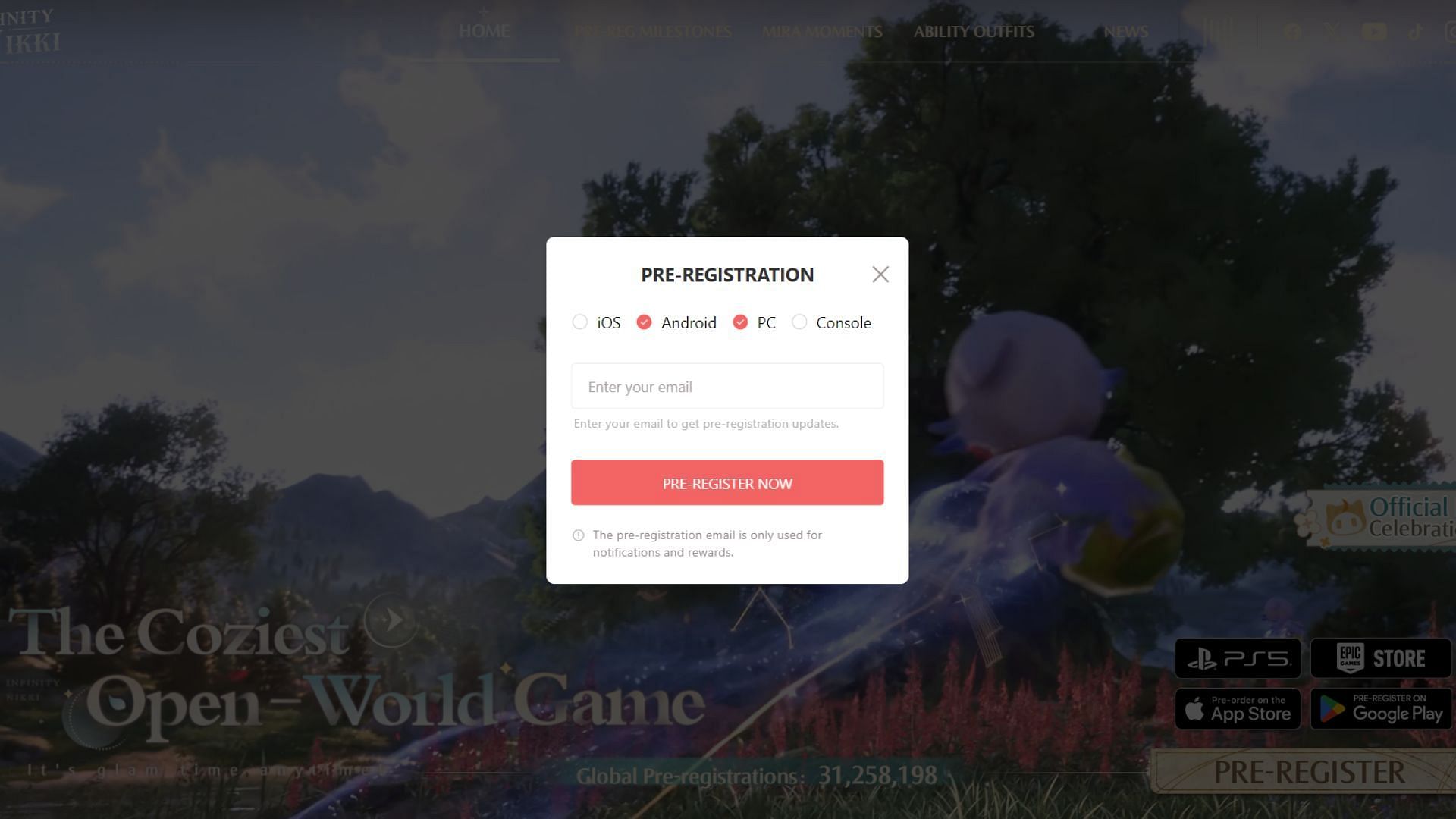 Pre-registering for Infinity Nikki (Image via Infold Games)