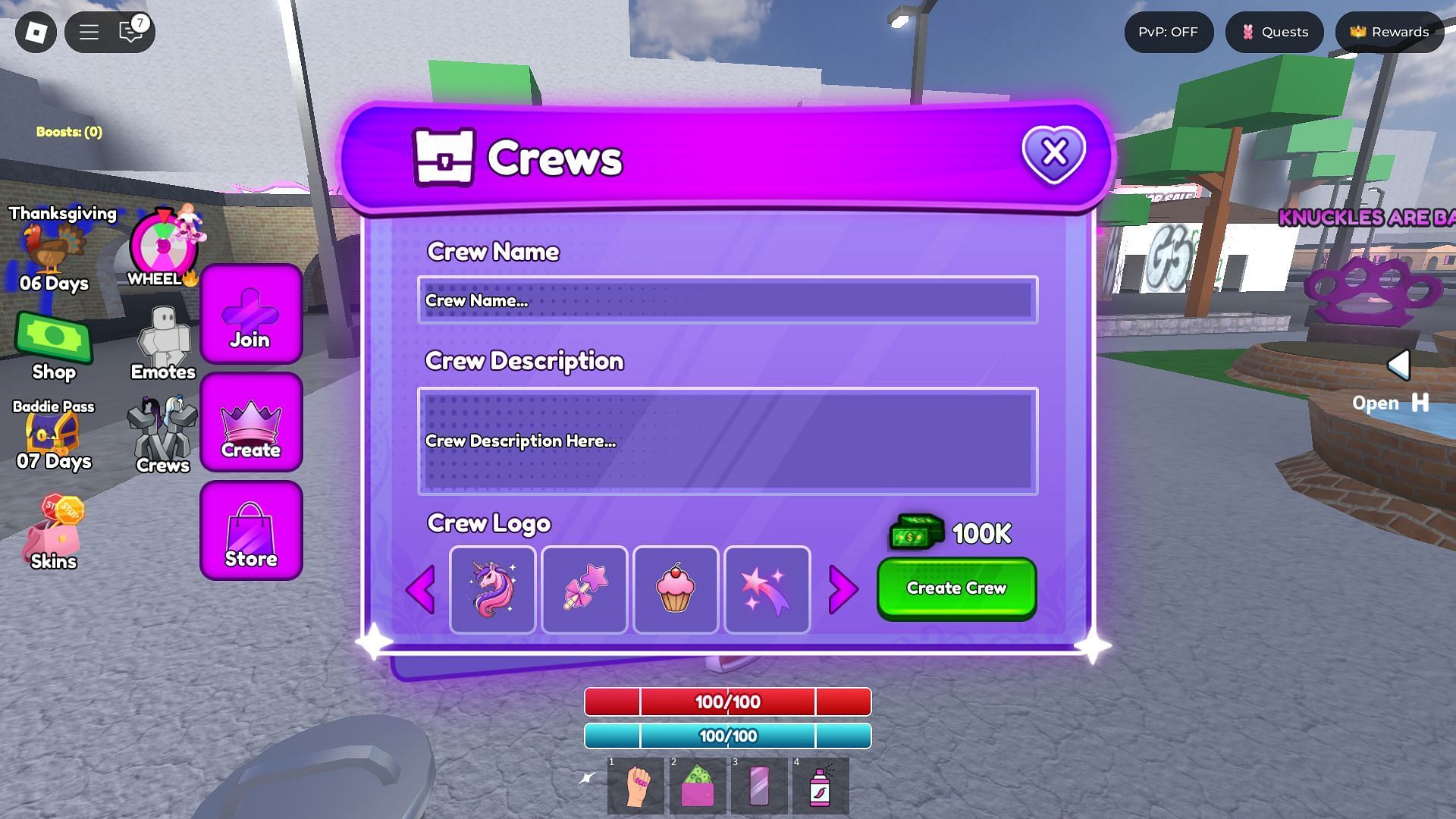 Crew creation menu (Image via Roblox)