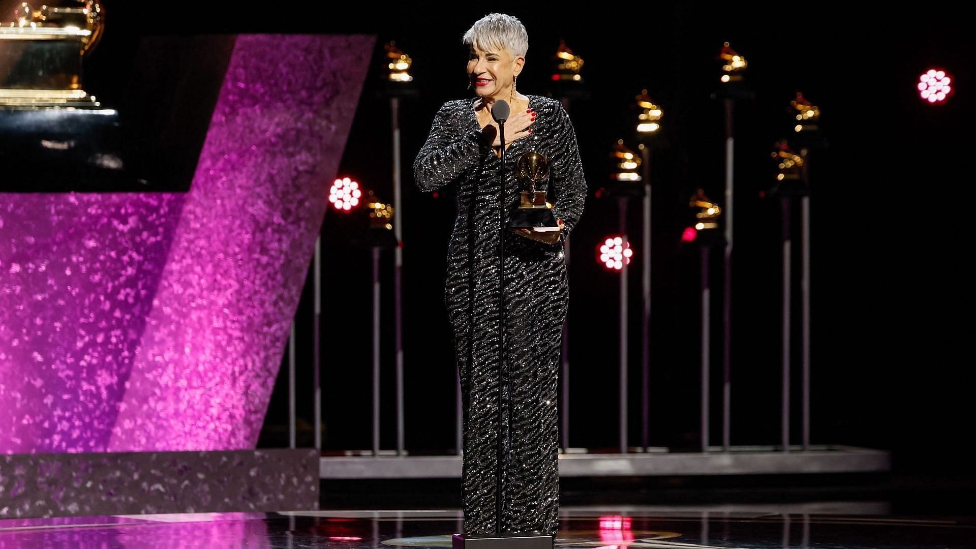 67th Annual Grammy Award nominee Elaine Martone accepts the award for Producer of the Year, Classical at the 66th Grammy Awards Premiere Ceremony held at the Peacock Theater in Los Angeles, CA, Sunday, Feb. 4, 2024. (Robert Gauthier / Los Angeles Times via Getty Images)