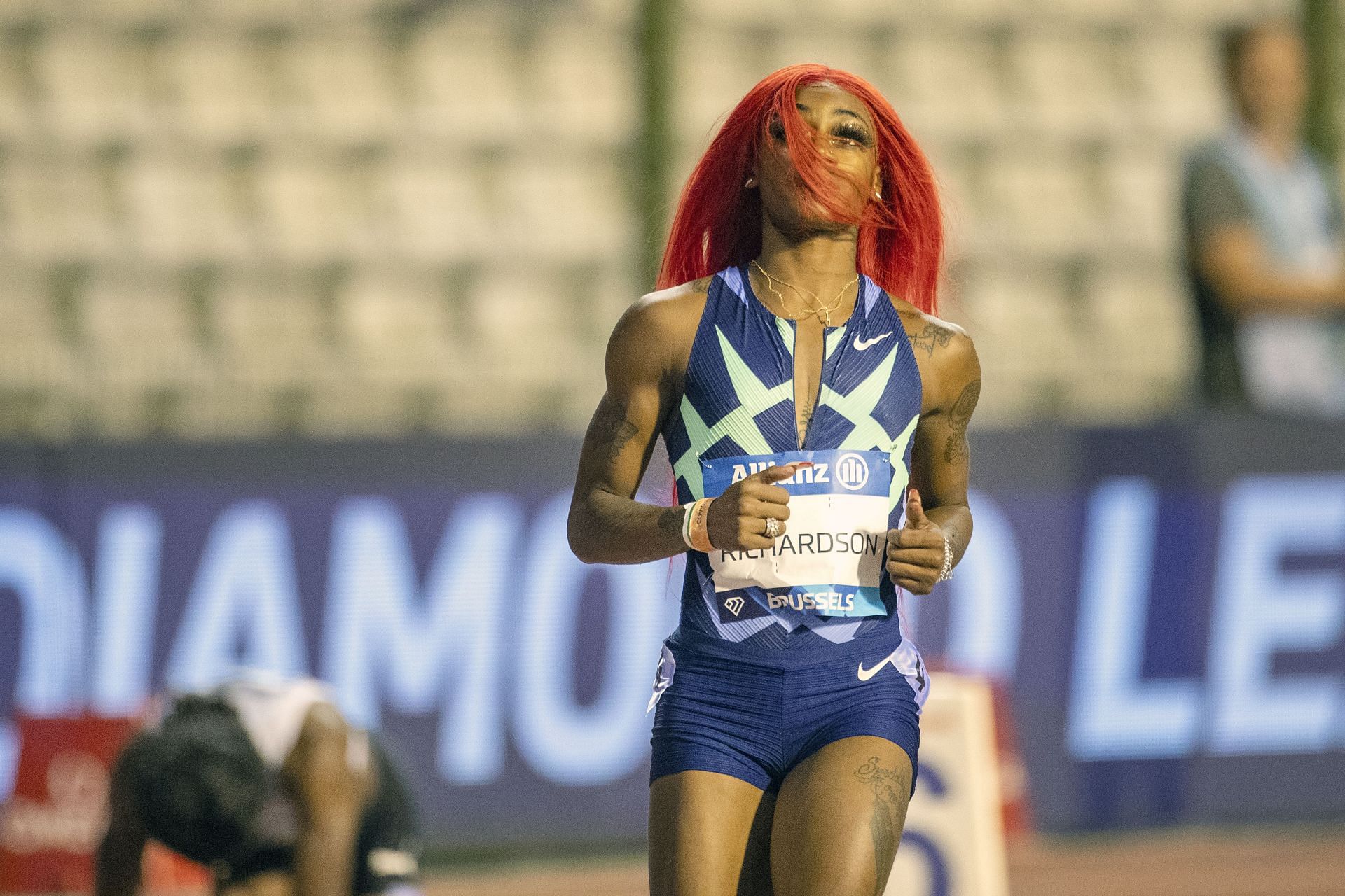 Richardson competing in the 200m event at the 2021 Wanda Diamond League Brussels leg (Image via Getty Images)