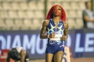 Richardson competing in the 200m event at the 2021 Wanda Diamond League Brussels leg (Image via Getty Images)