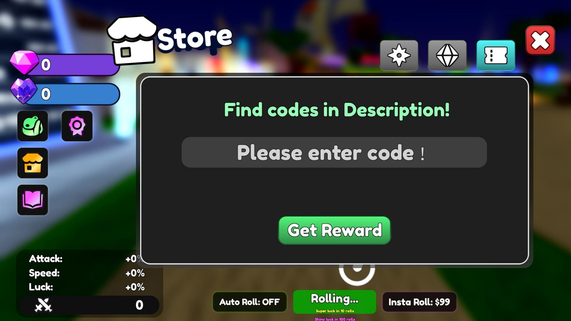 Redeem codes in RNG Strongest through this textbox (Image via Roblox)