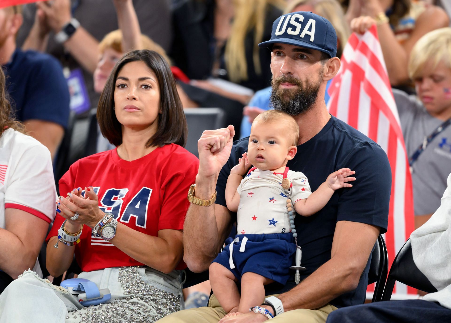 VIP Guests At Olympic Games Paris 2024: Michael Phelps in attendance with newborn son Nico and wife Nicole Phelps (Source: Getty)