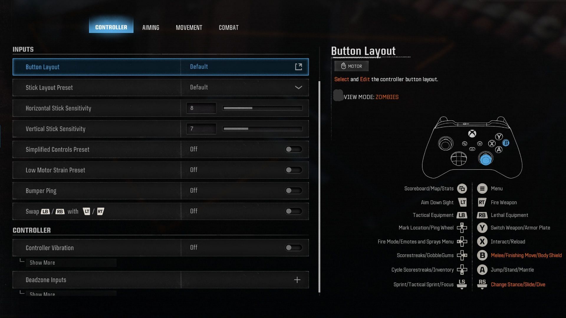 Warzone Controller settings (image via Activision)