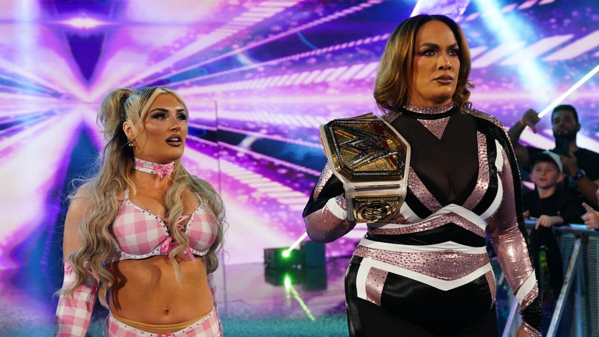 Tiffany Stratton and Nia Jax during their entrance [Image via wwe.com]
