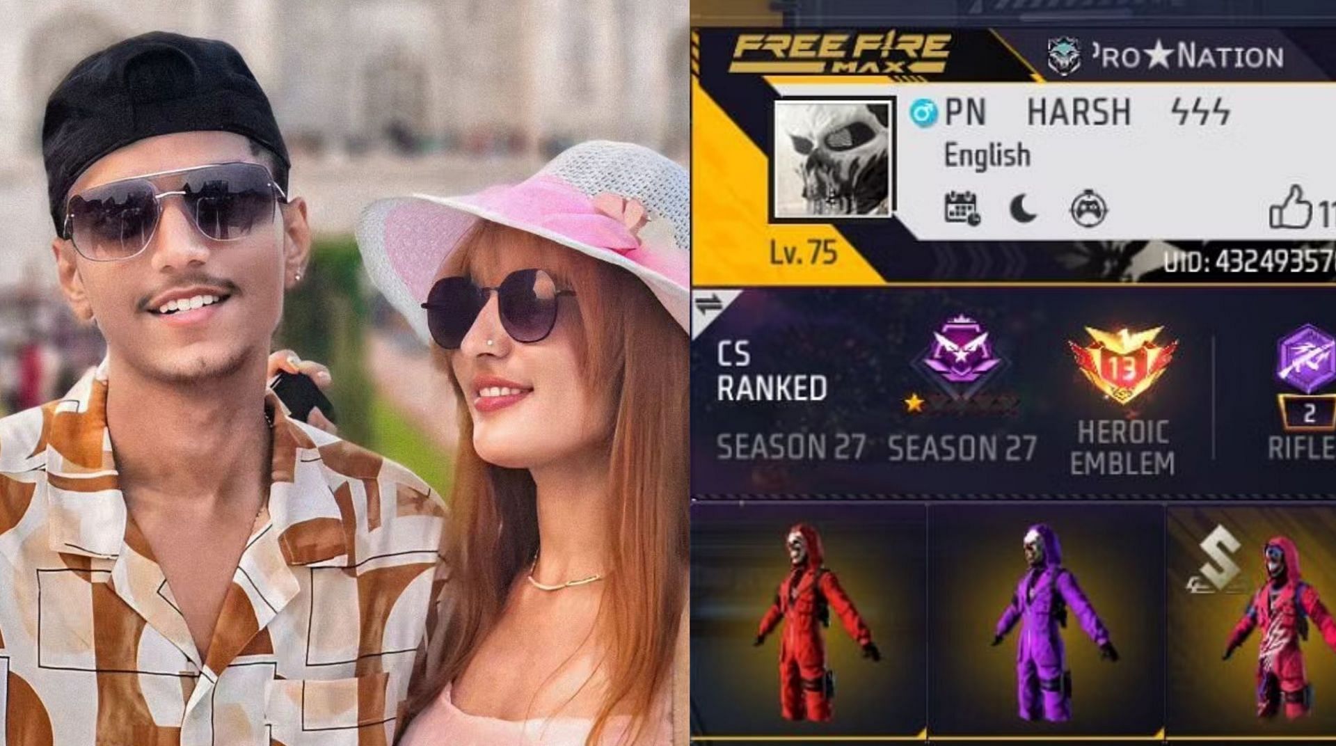 Free Fire MAX (Image via PN Harsh Instagram &amp; Garena/Screenshot)