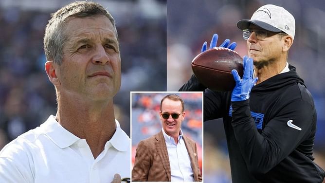 "It's tough on the parents": Peyton Manning recalls facing off against brother Eli as John Harbaugh prepares to take on brother Jim