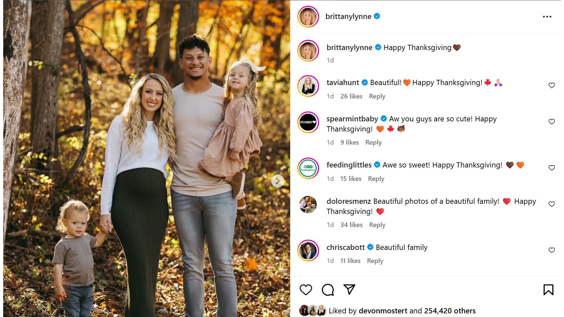 Patrick Mahomes and family celebrate Thanksgiving ahead of Week 13 game vs Raiders [Image credit: @brittanylynne IG]