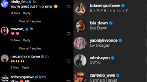 Multiple WWE stars reacted to the post (Credit: Nia Jax's Instagram)