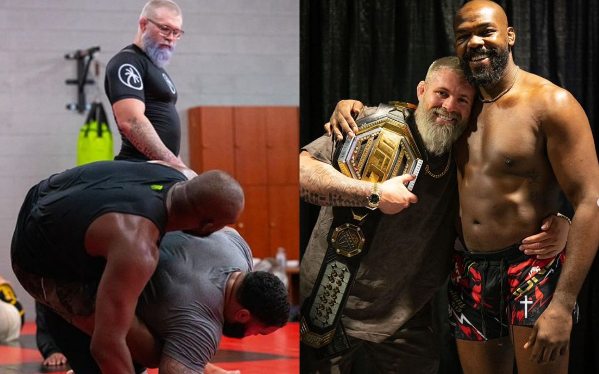 Gordon Ryan (back left and middle right) pens touching message to Jon Jones (bottom left and far right) following UFC 309 win [Images courtesy: @gordonlovesjiujitsu and @jonnybones on Instagram]