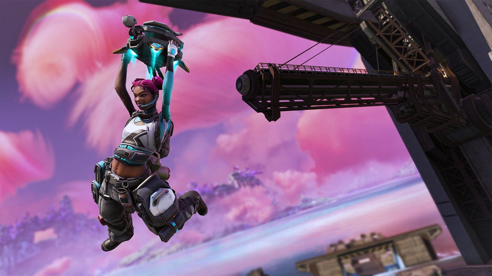 Lifeline Gliding with her Heal Drone in Apex Legends (Image via EA)