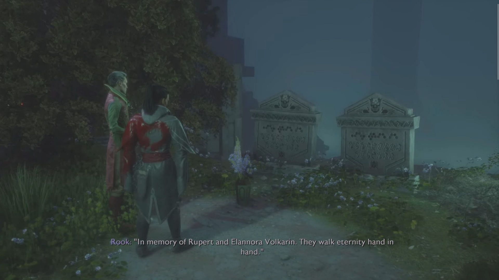 Honor Emmrich's passed parents at their grave by offering flowers (Image via EA || YouTube/@bonusvampirusgamer)