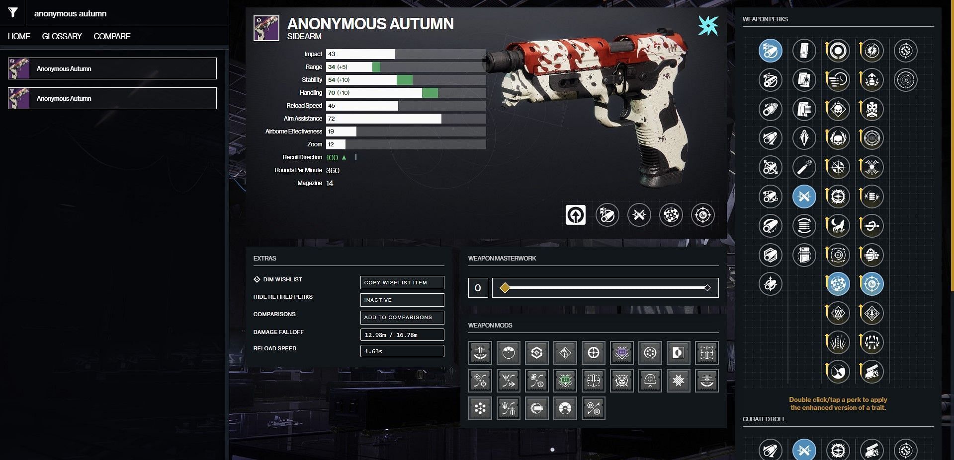 Anonymous Autumn PvE god roll (Image via Bungie/D2Gunsmith)